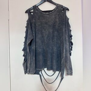 Better Be Charcoal Cut-Out Sleeve Sweatshirt